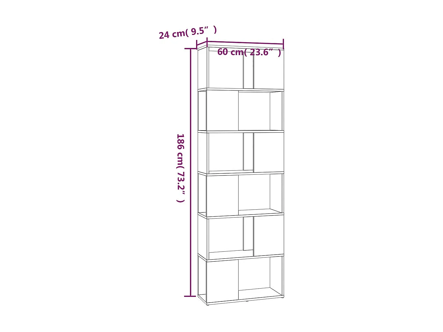 Boekenkast/kamerscherm 60x24x186 cm bruin eikenkleur