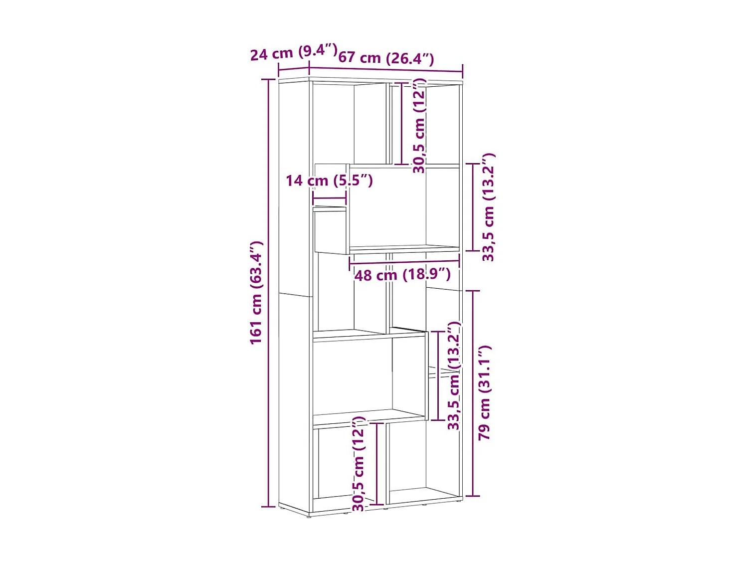 Boekenkast 67x24x161 cm bewerkt hout sonoma eikenkleurig