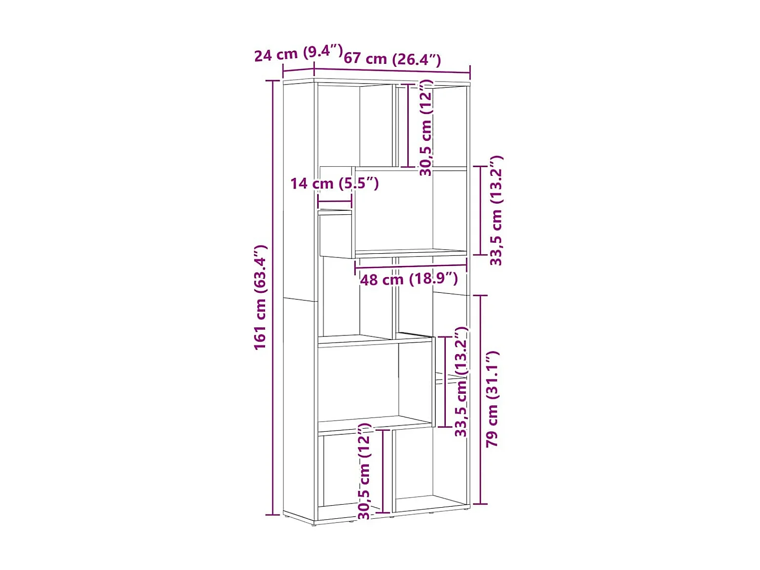 Bibliothèque Sonoma gris 67x24x161 cm Bois d'ingénierie
