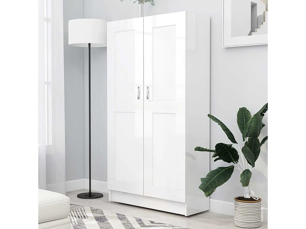Libreria Bianco Lucido 82,5x30,5x150 cm in Legno Multistrato