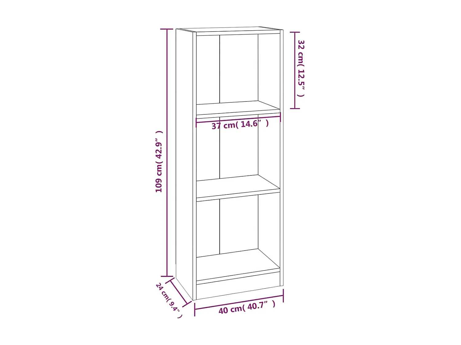 Bücherregal 3 Fächer Grau Sonoma 40x24x109 cm Holzwerkstoff