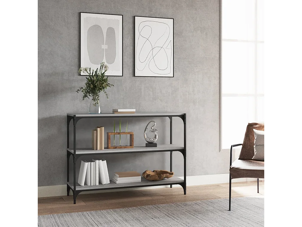 Boekenkast 100x33x70,5 cm hout en staal grijs sonoma eikenkleur