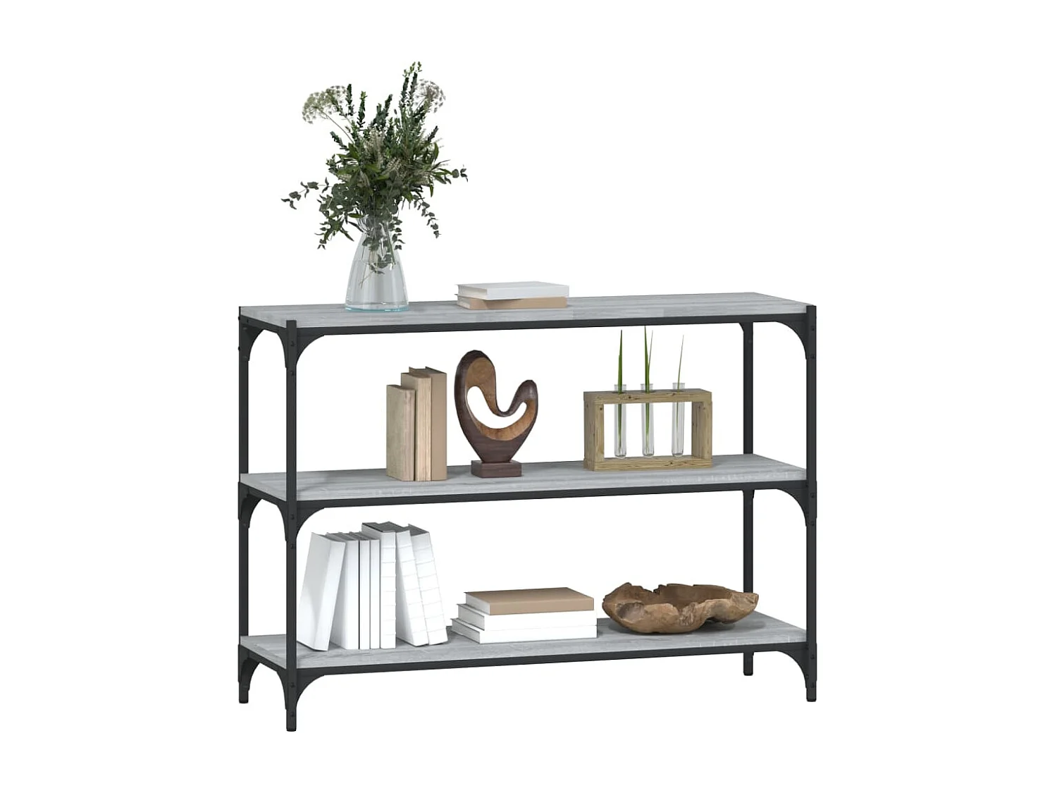 Boekenkast 100x33x70,5 cm hout en staal grijs sonoma eikenkleur