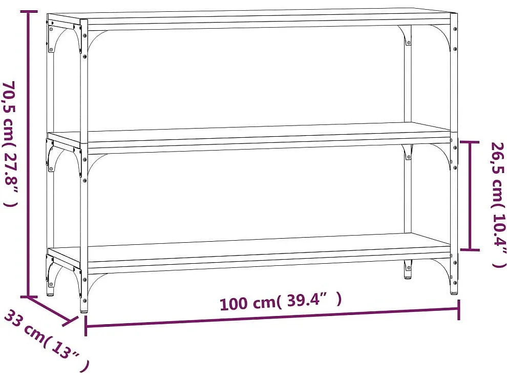 Estante 100x33x70,5 cm derivados de madeira/aço cinza sonoma