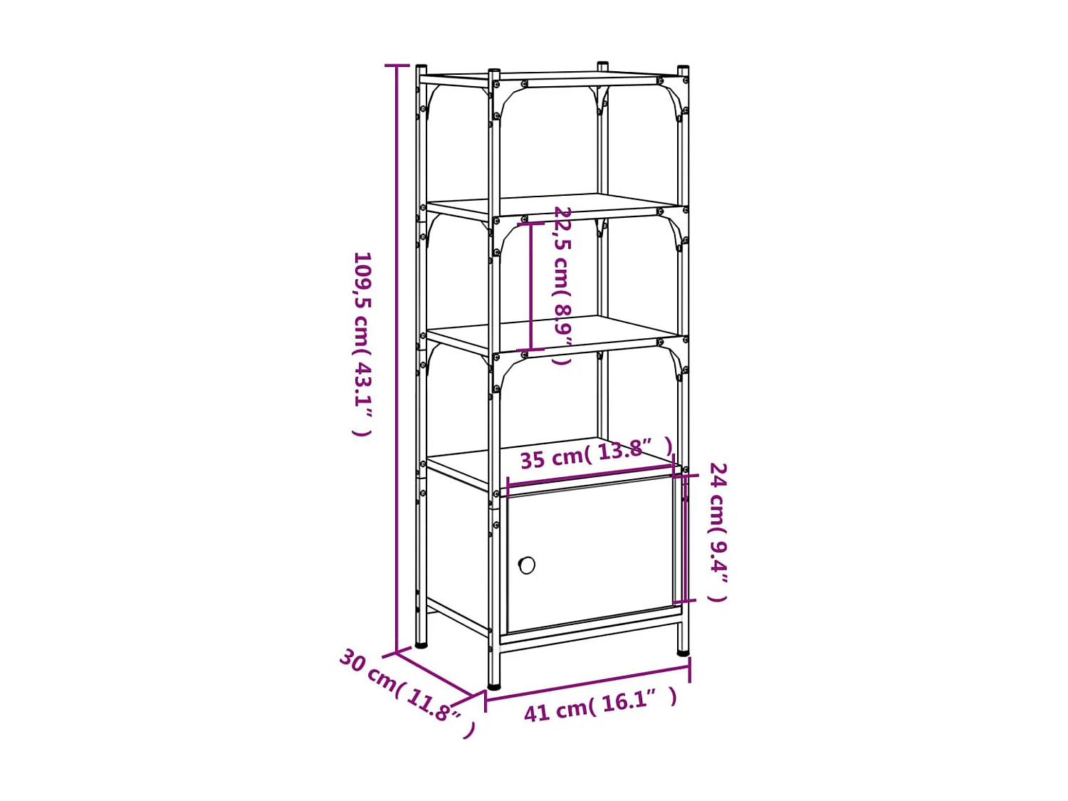 Bücherregal 3 Böden Grau Sonoma 41x30x109,5 cm Holzwerkstoff