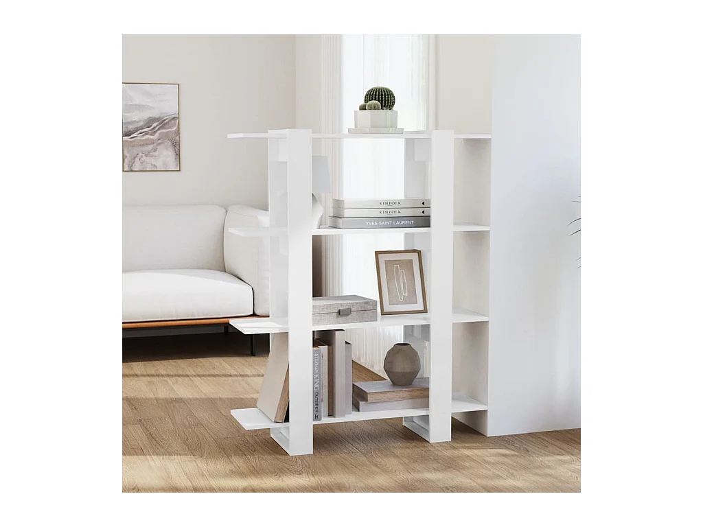 Bibliothèque/Séparateur de pièce Blanc brillant 100x30x123,5 cm