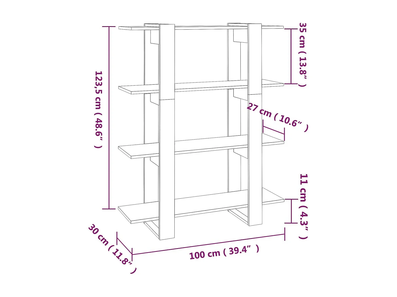 Boekenkast/kamerscherm 100x30x123,5 cm hoogglans wit