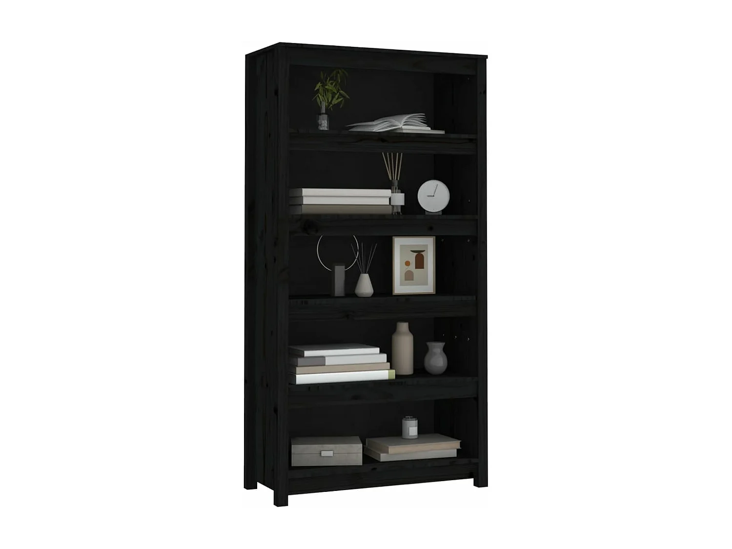 Bibliothèque Noir 80x35x154 cm Bois de pin massif
