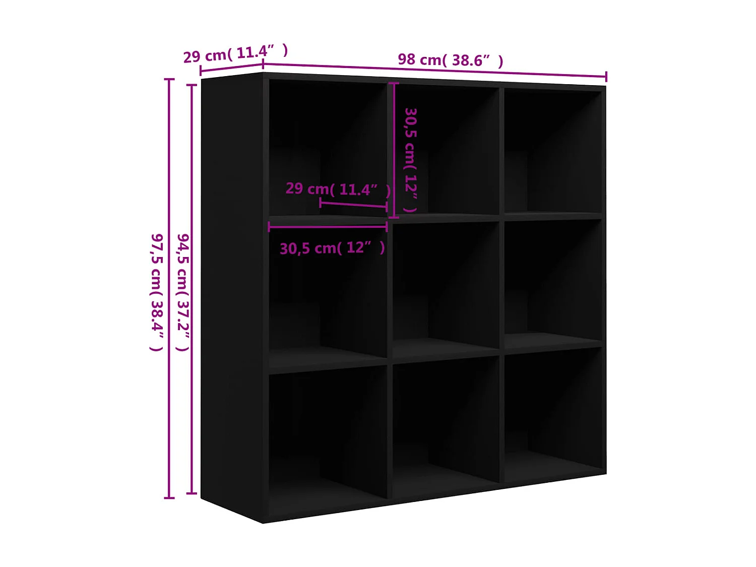 Bibliothèque noir 98x29x97,5 cm bois d'ingénierie