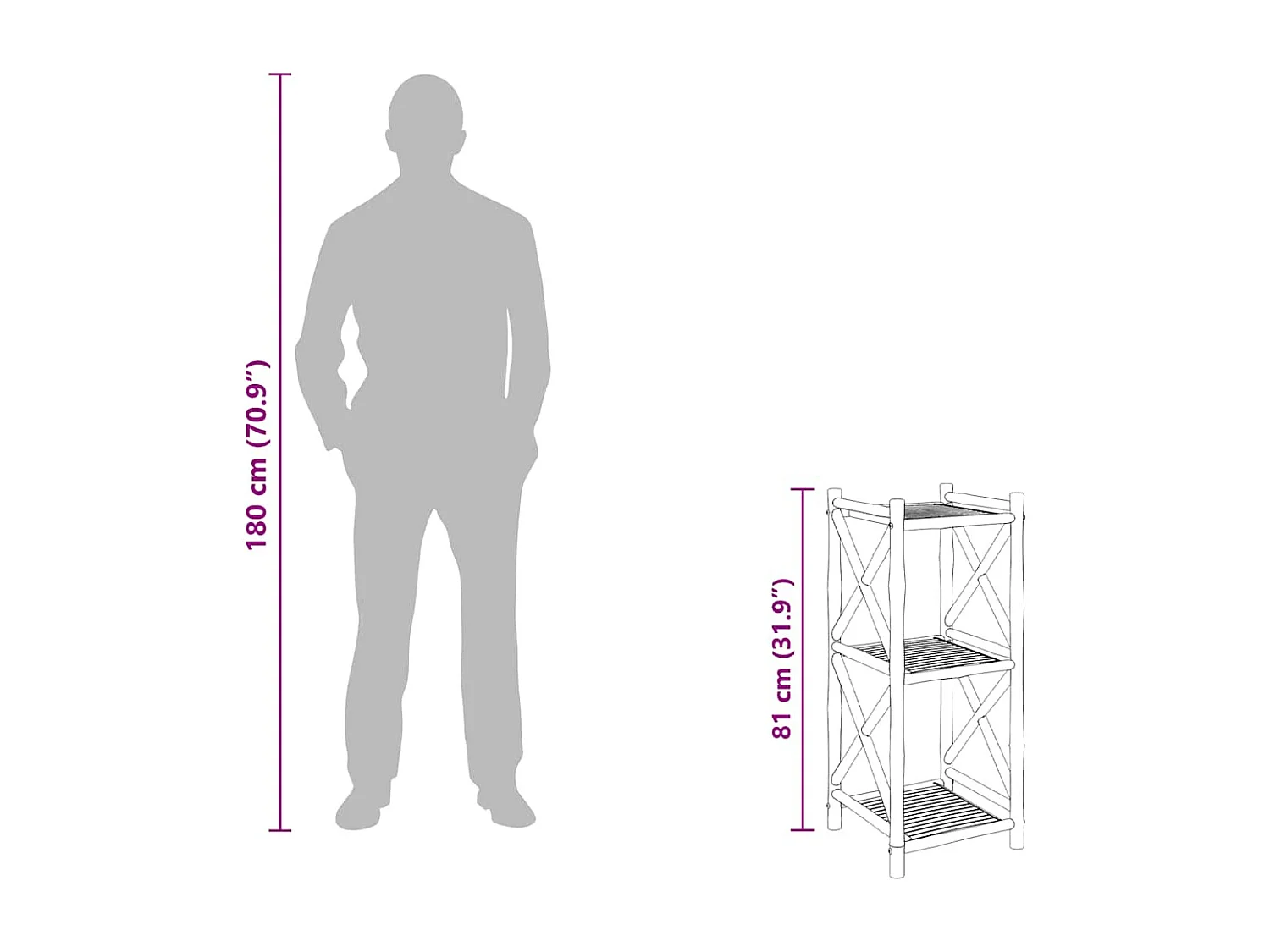 Étagère à 3 niveaux carré bambou