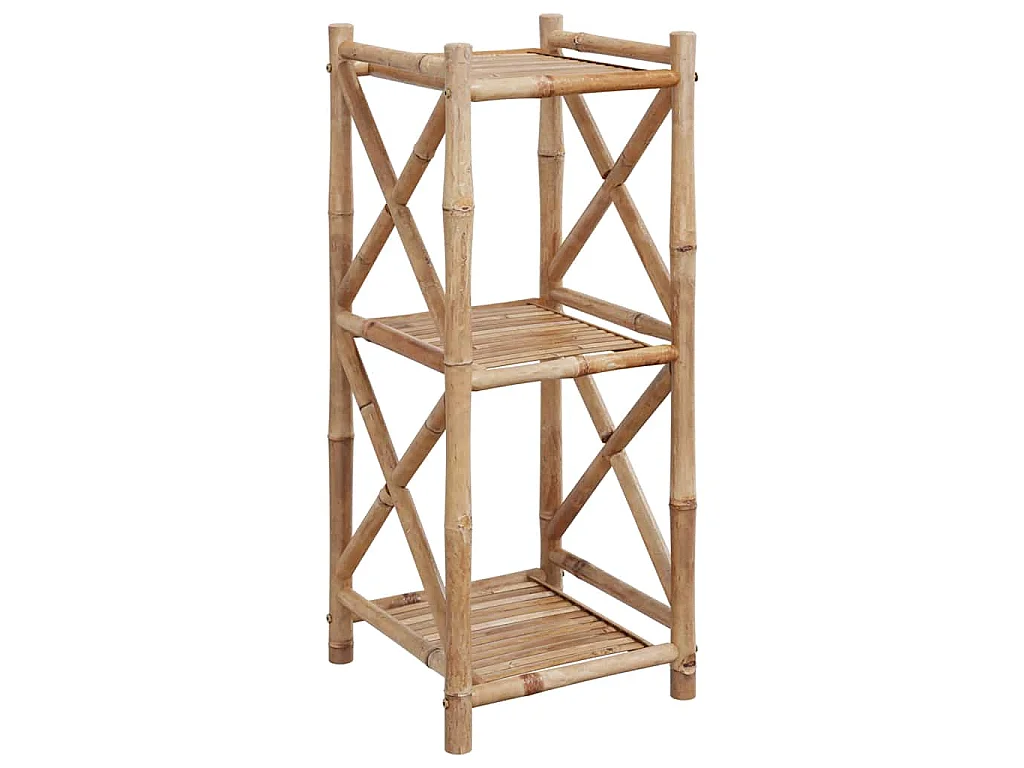 Scaffale a 3 Piani Quadrati in Legno di Bambù