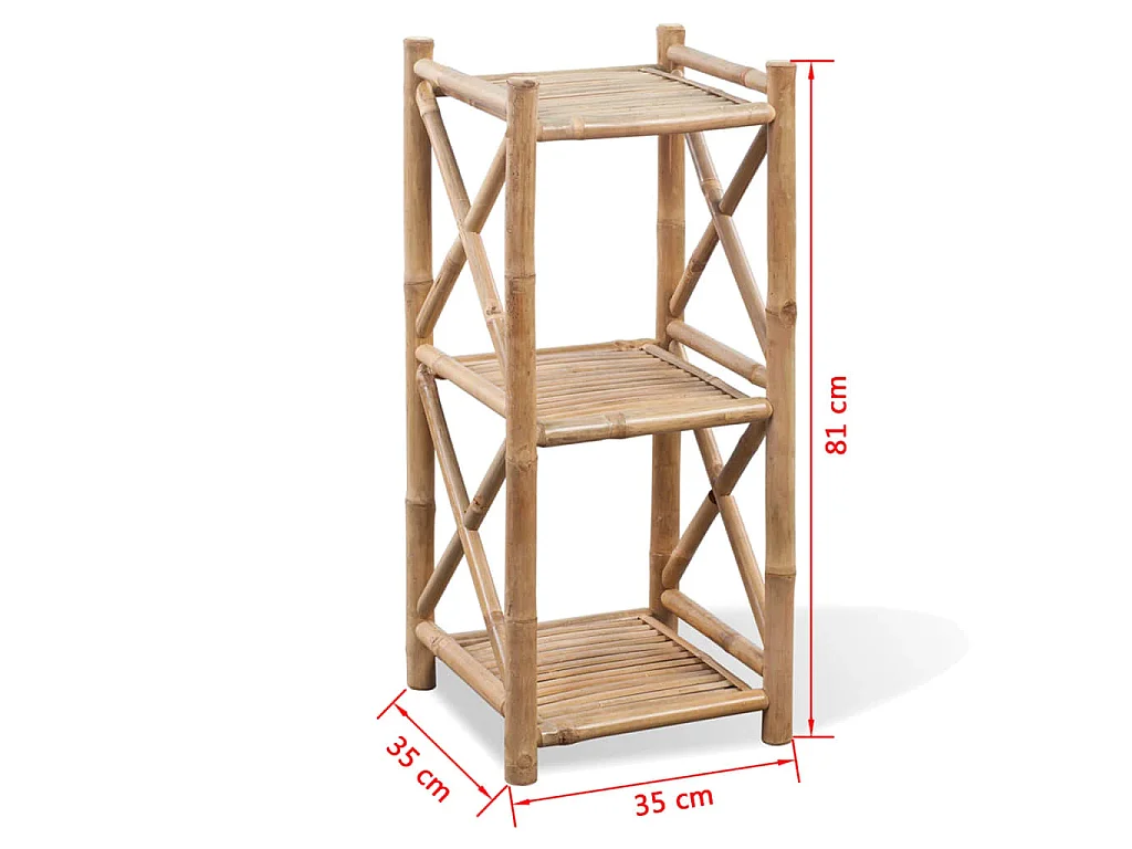 Scaffale a 3 Piani Quadrati in Legno di Bambù