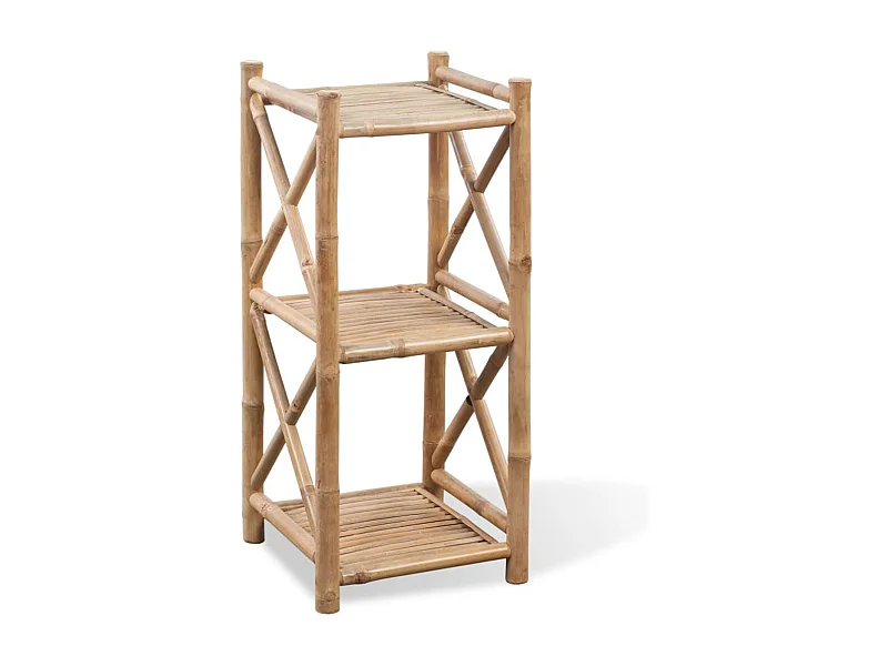 Scaffale a 3 Piani Quadrati in Legno di Bambù
