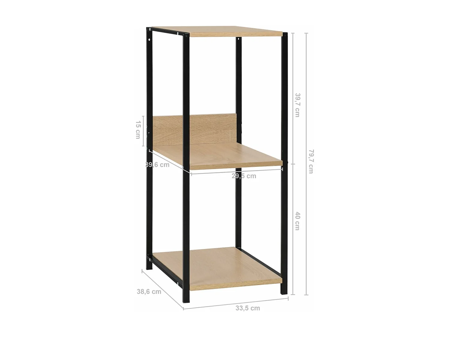 Libreria Piccola Dritta Nera Rovere 33,5x39,6x79,7 Multistrato