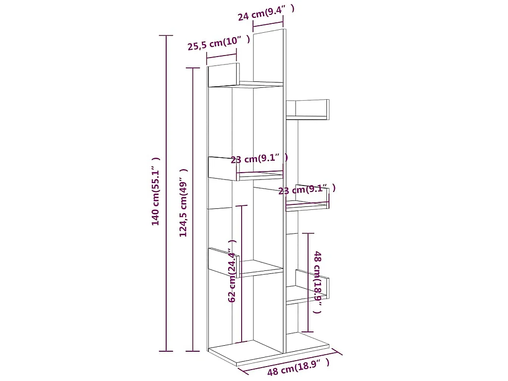 Bibliothèque 48x25,5x140 cm Chêne fumé Bois d'ingénierie