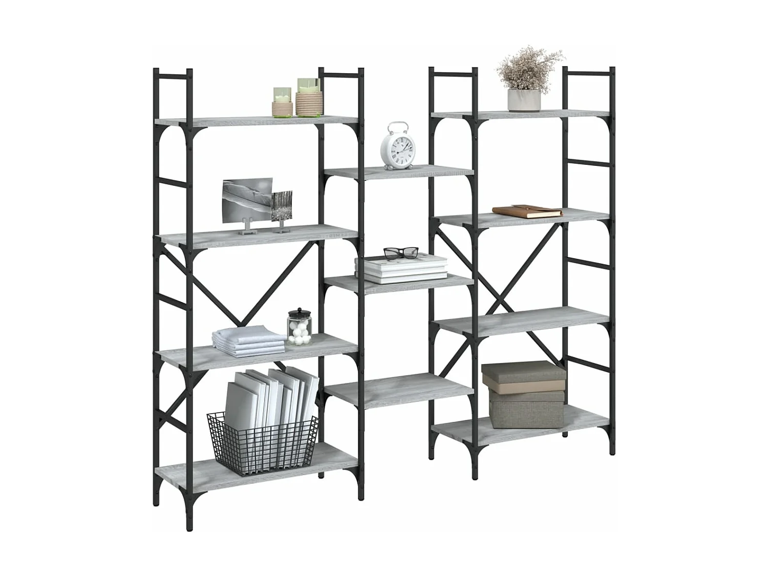 Boekenkast 160x28,5x136,5 cm bewerkt hout grijs sonoma eiken