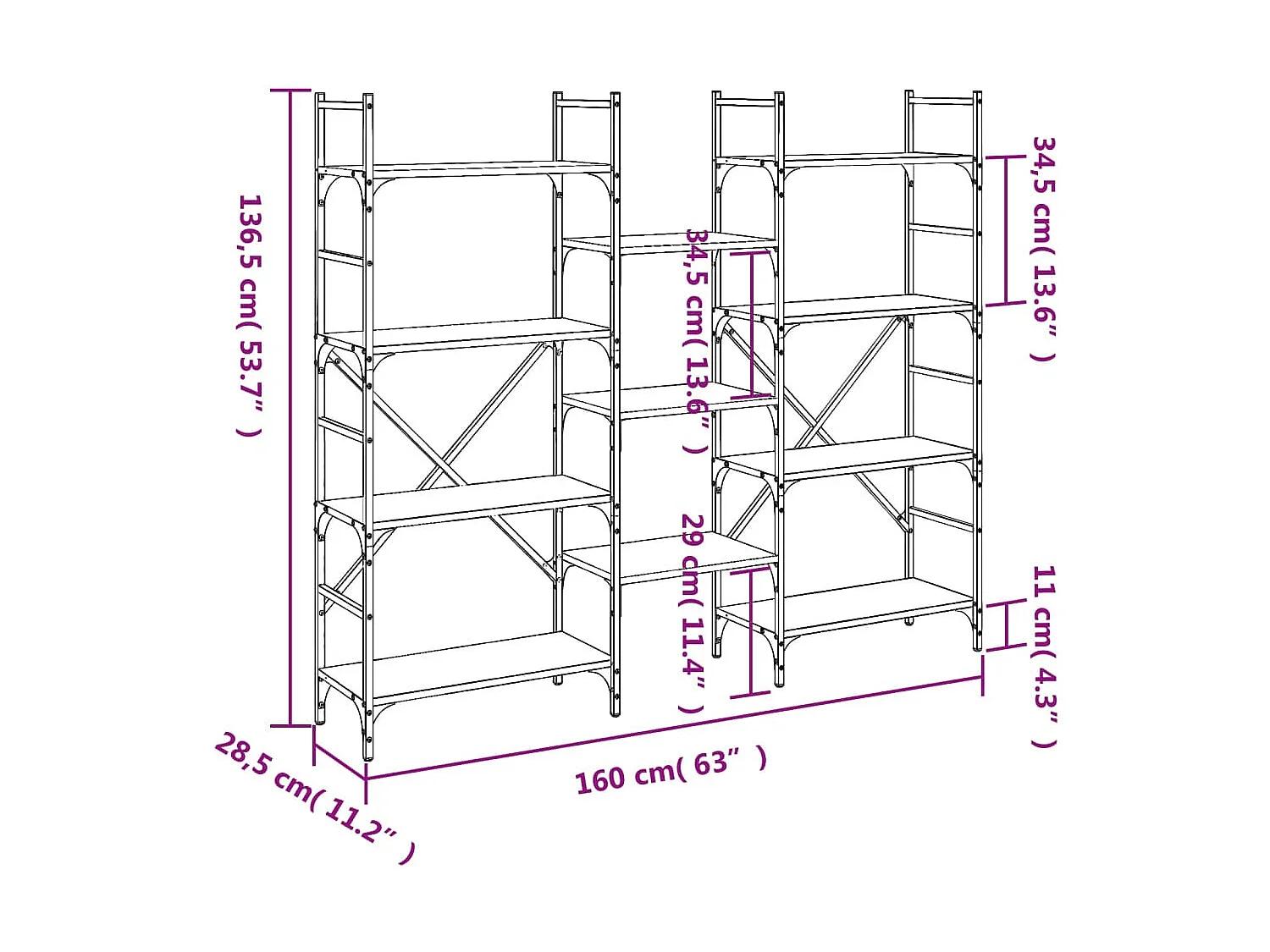 Estantería madera de ingeniería gris Sonoma 160x28,5x136,5 cm