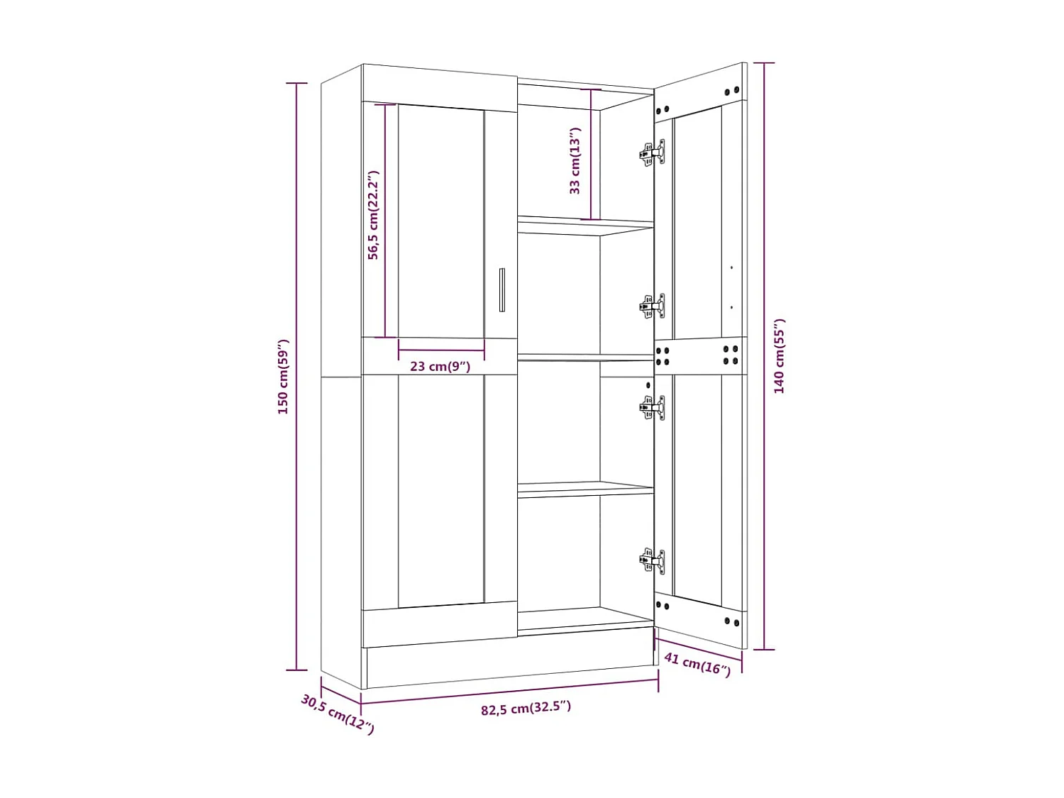Vitrina madera contrachapada gris Sonoma 82,5x30,5x150 cm