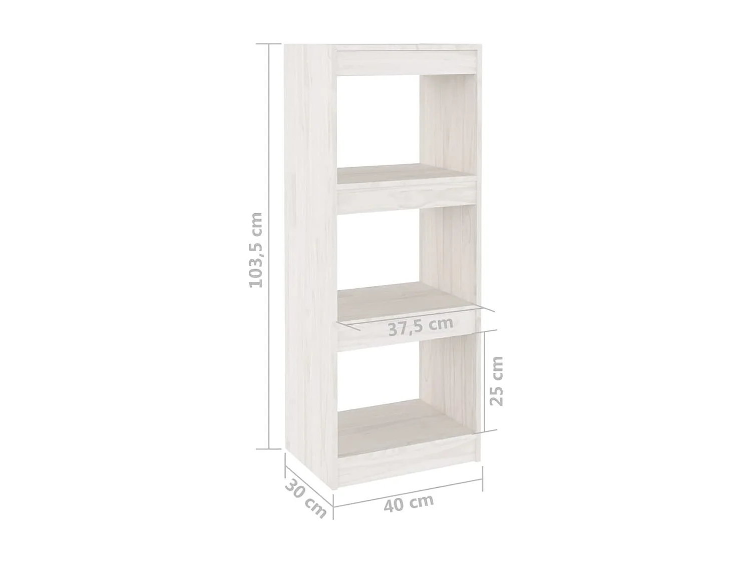 Bücherregal/Raumteiler Weiß 40x30x103,5 cm Massivholz Kiefer