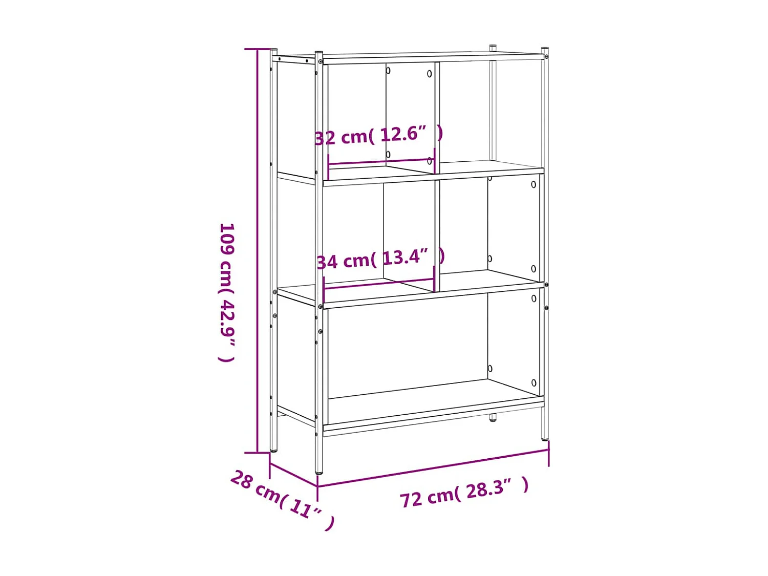 Boekenkast 72x28x109 cm bewerkt hout zwart