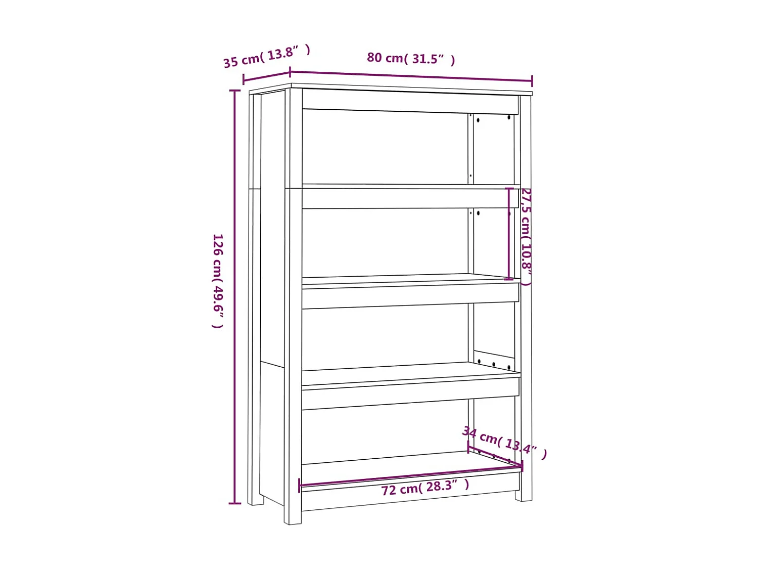 Bibliothèque Gris 80x35x126 cm Bois de pin massif