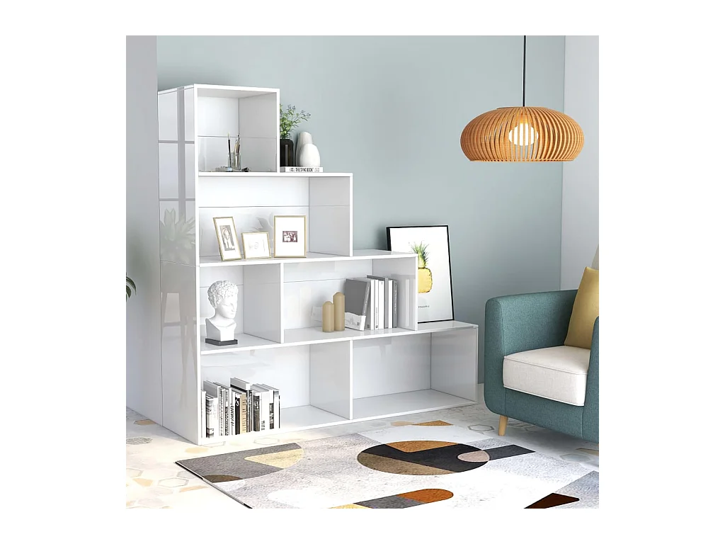 Bibliothèque/Séparateur de pièce Blanc brillant Bois ingénierie