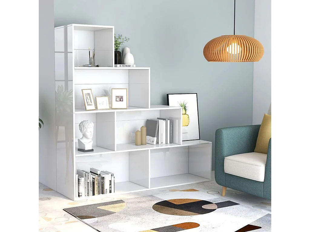 Bibliothèque/Séparateur de pièce Blanc brillant Bois ingénierie