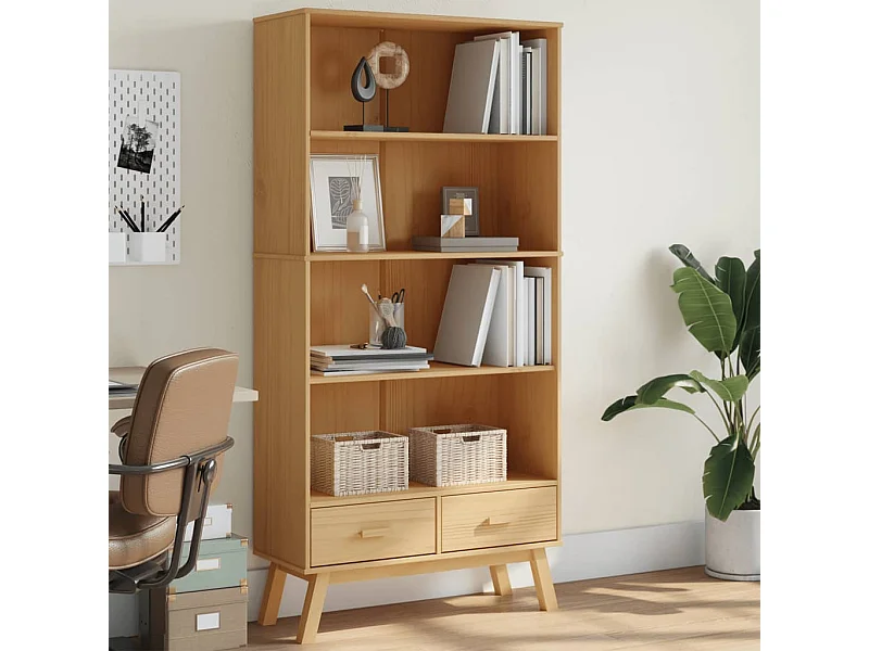 Bücherregal OLDEN 4 Fächer Braun Massivholz Kiefer