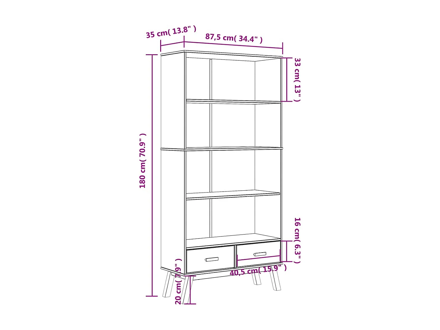 Boekenkast 4-laags OLDEN massief grenenhout bruin