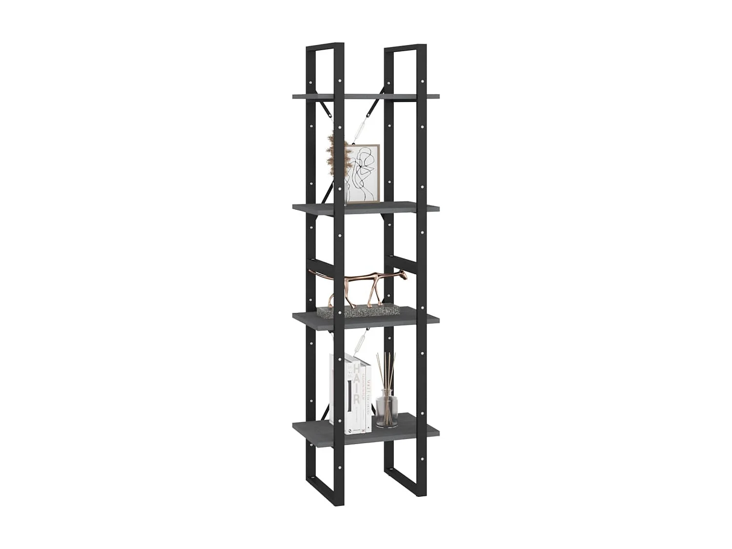 Bibliothèque à 4 niveaux Gris 40x30x140 cm Bois de pin massif