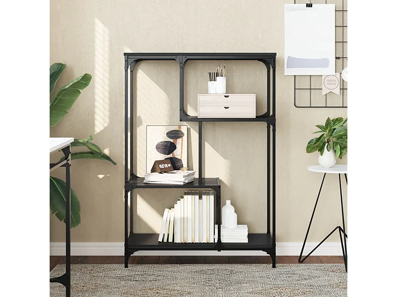 Bibliothèque noir 81x36x115 cm bois d'ingénierie et acier