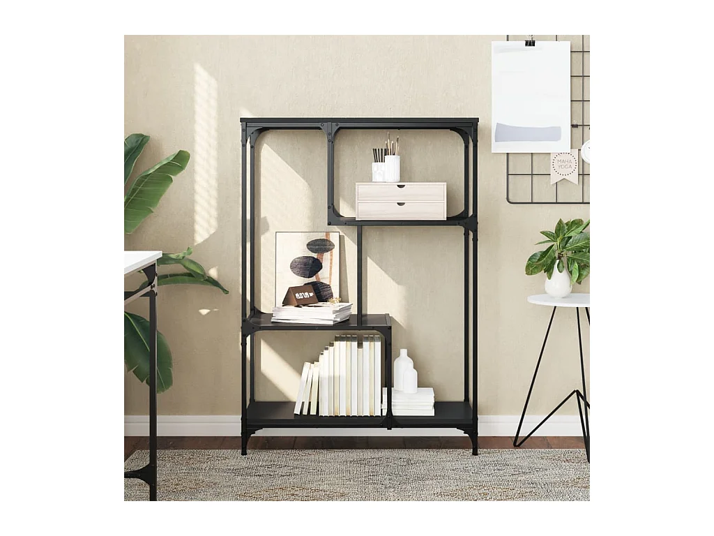 Libreria Nera 81x36x115 cm in Legno Multistrato e Acciaio