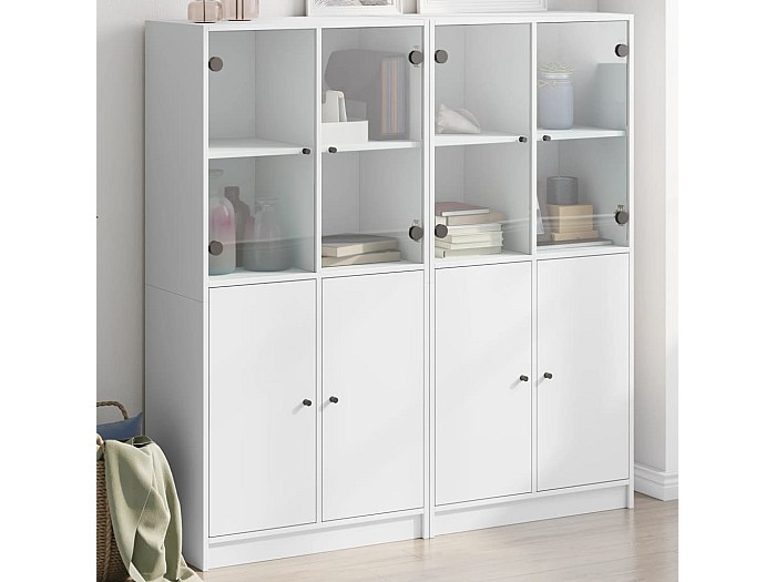 Libreria con Ante Bianca 136x37x142 cm in Legno Multistrato