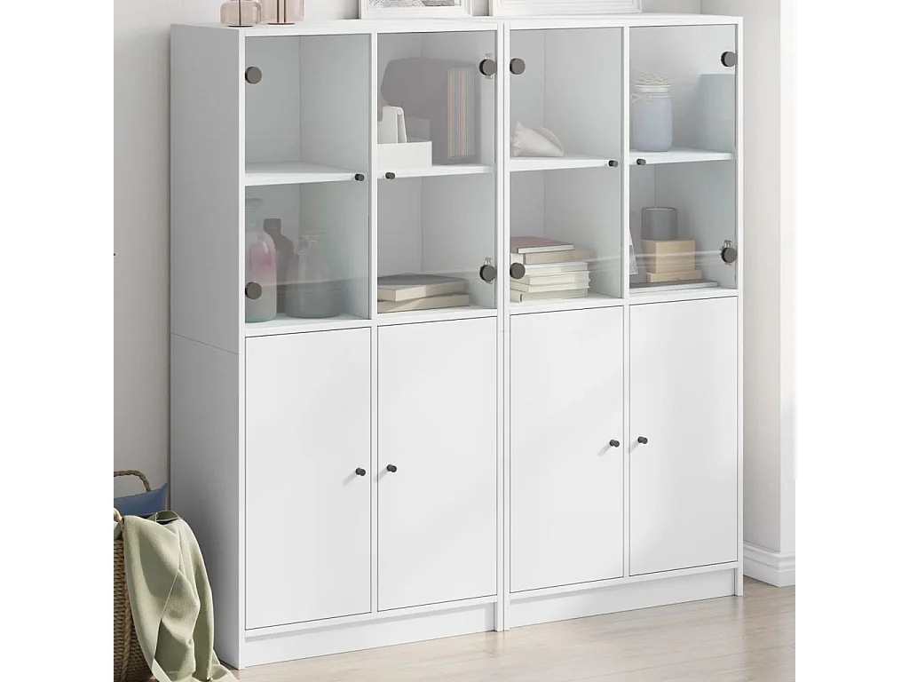 Libreria con Ante Bianca 136x37x142 cm in Legno Multistrato
