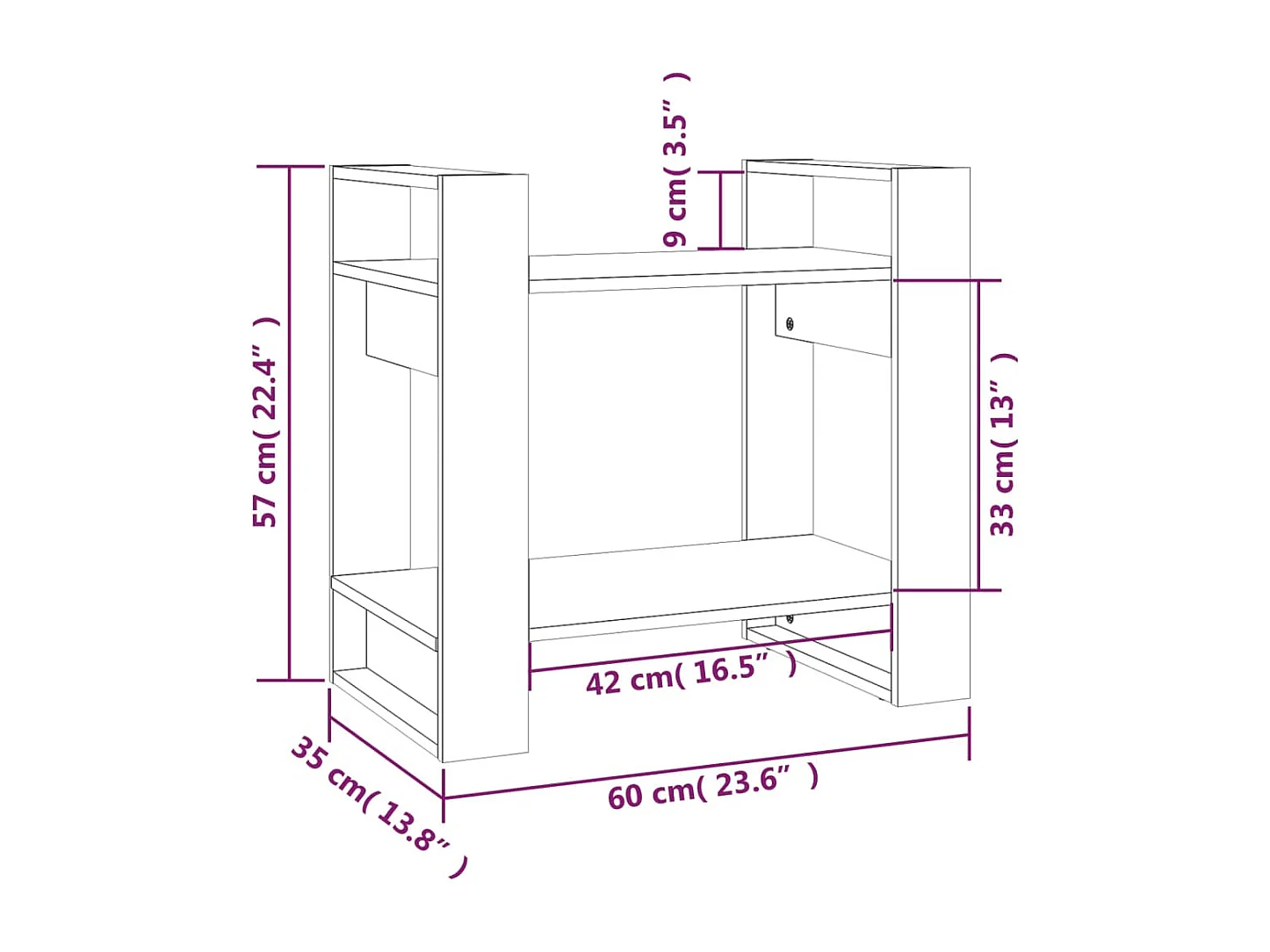 Boekenkast/kamerscherm 60x35x57 cm massief grenenhout zwart