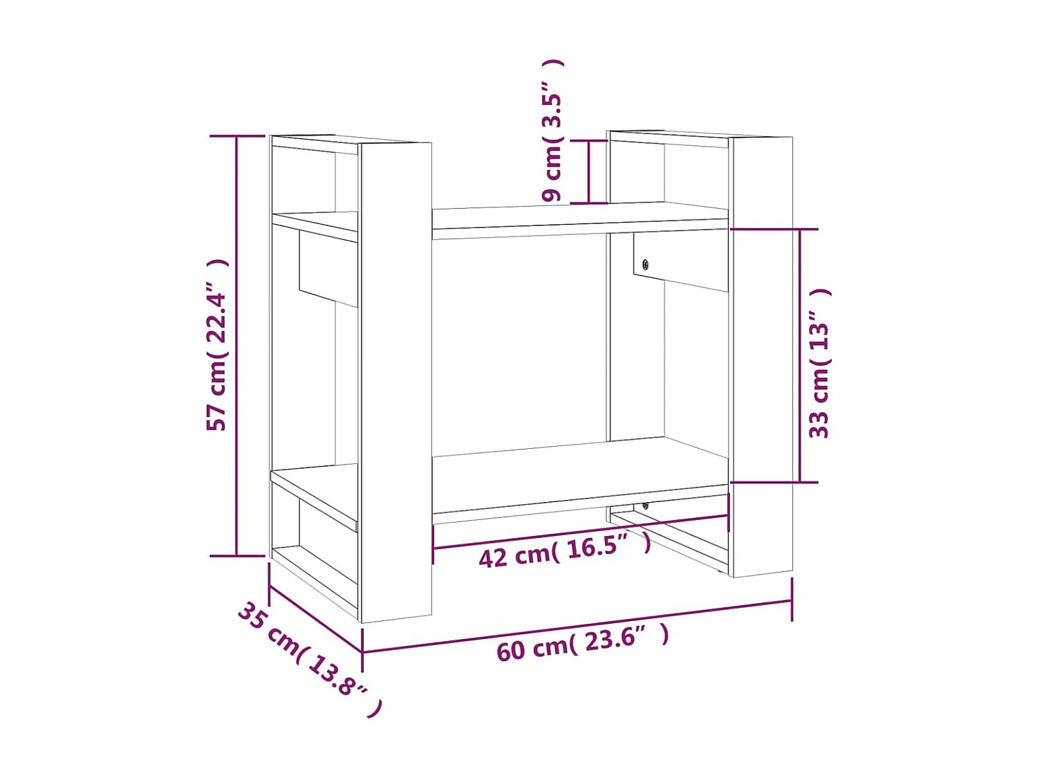 Boekenkast/kamerscherm 60x35x57 cm massief grenenhout zwart