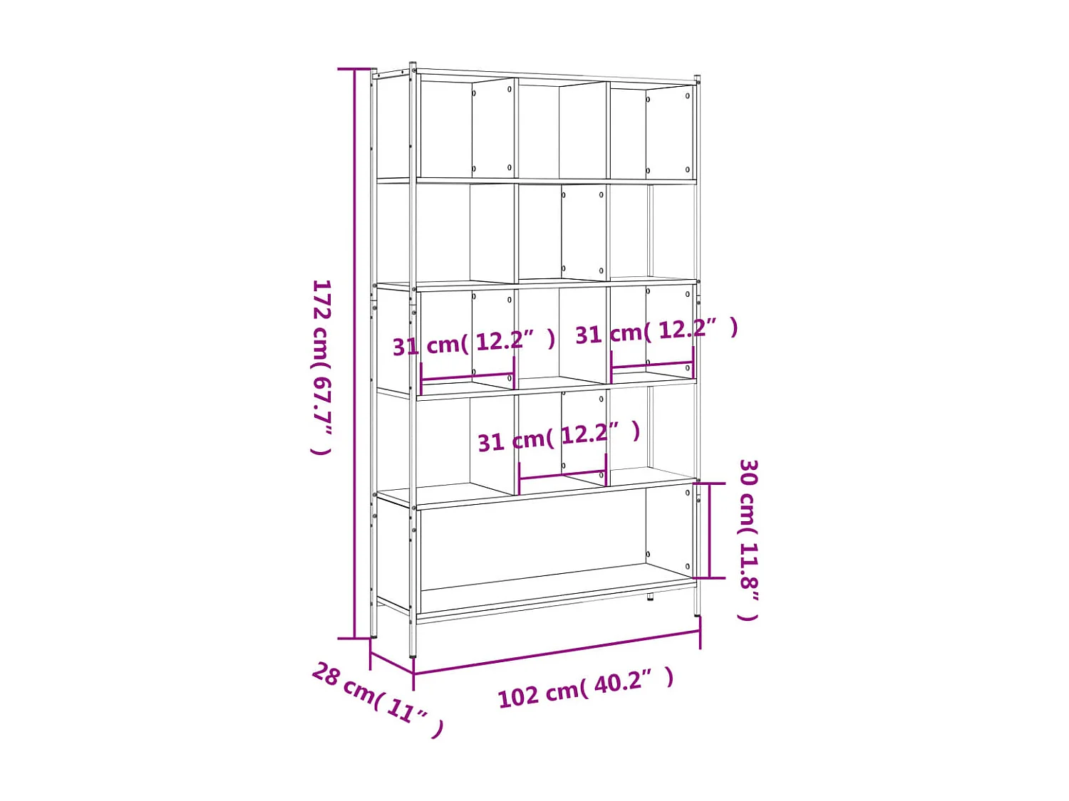 Bücherregal Grau Sonoma 102x28x172 cm Holzwerkstoff