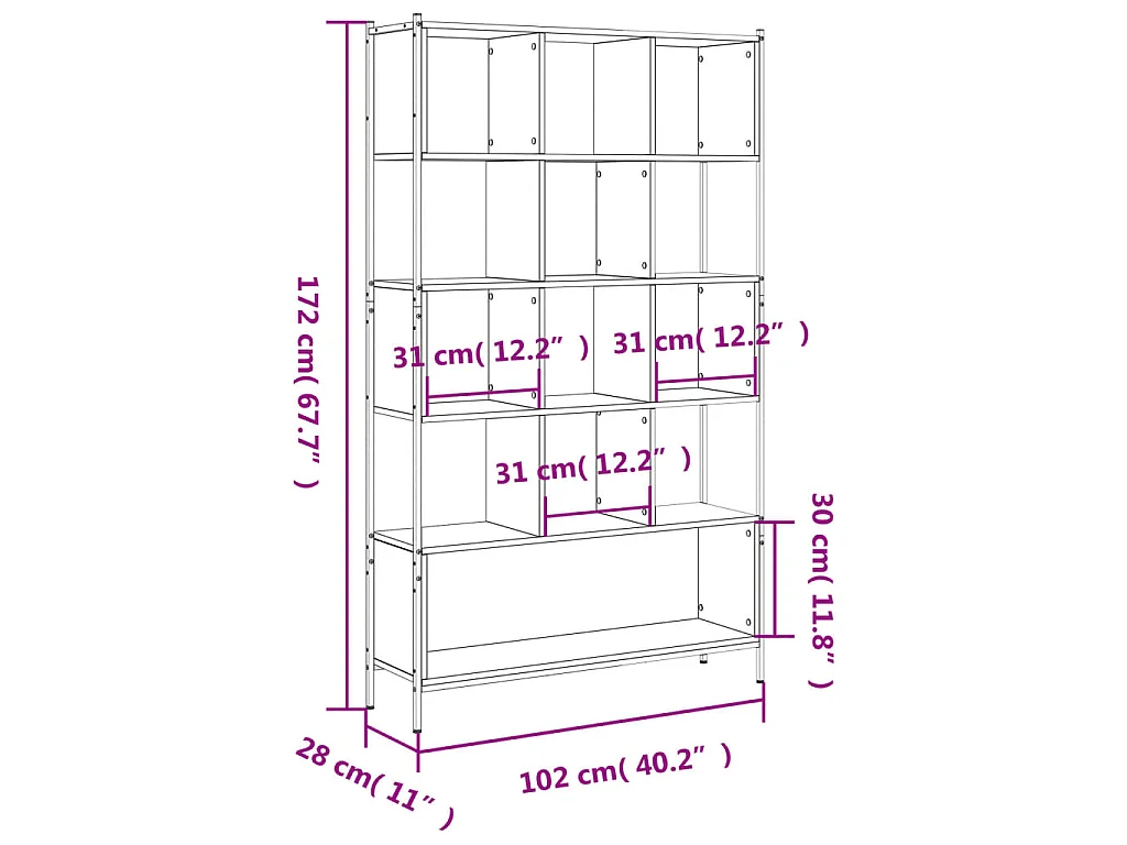 Estantería madera de ingeniería gris Sonoma 102x28x172 cm