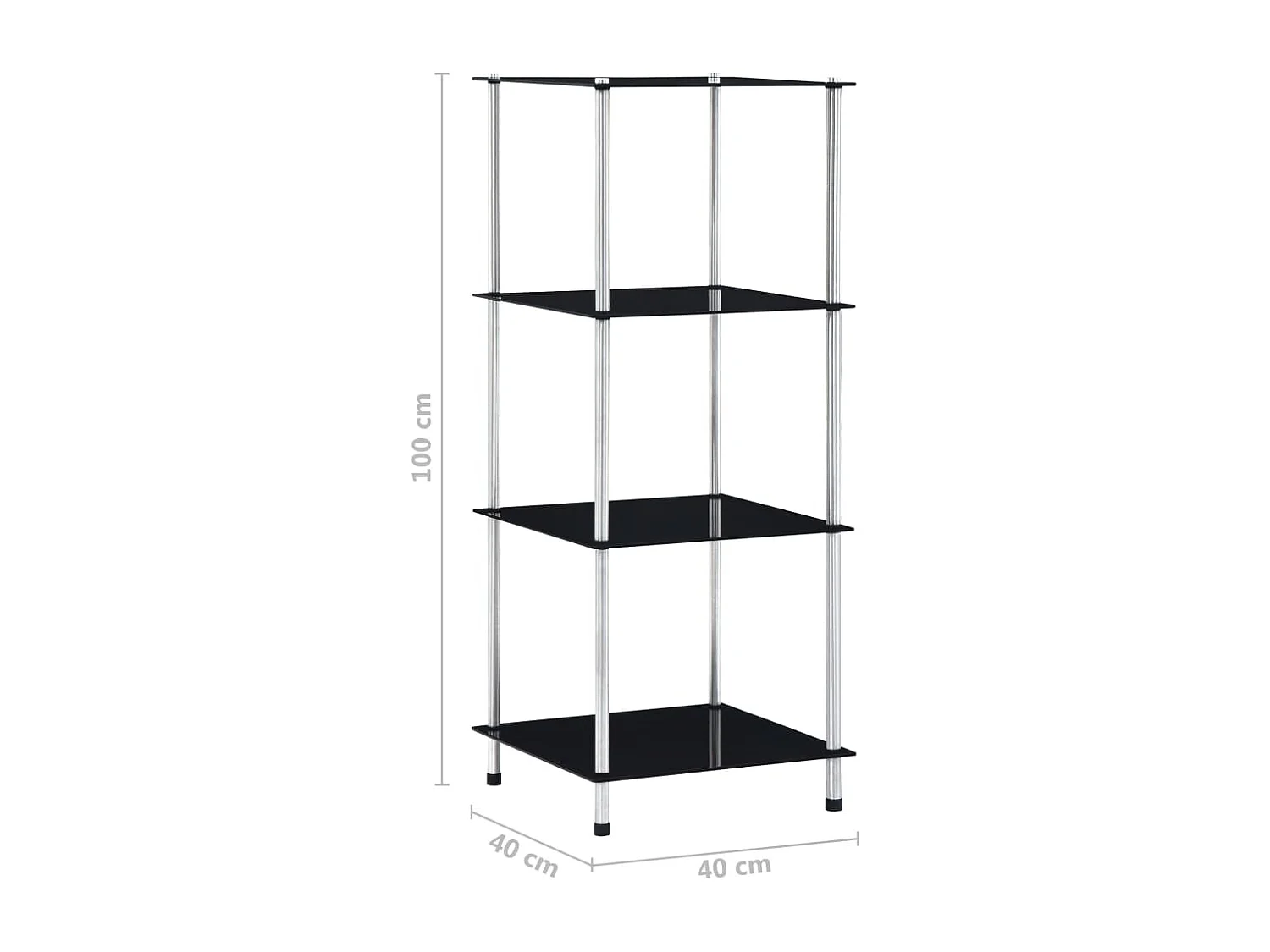 Regal mit 4 Ablagen Schwarz 40x40x100 cm Hartglas