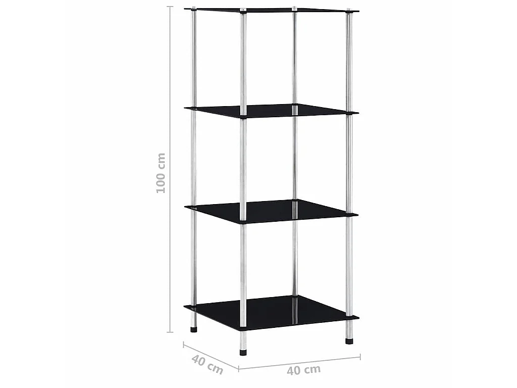 Regal mit 4 Ablagen Schwarz 40x40x100 cm Hartglas