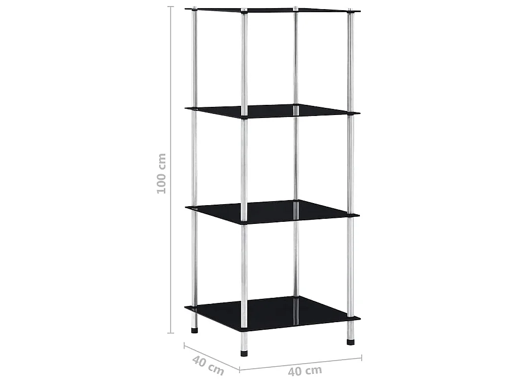 Regal mit 4 Ablagen Schwarz 40x40x100 cm Hartglas