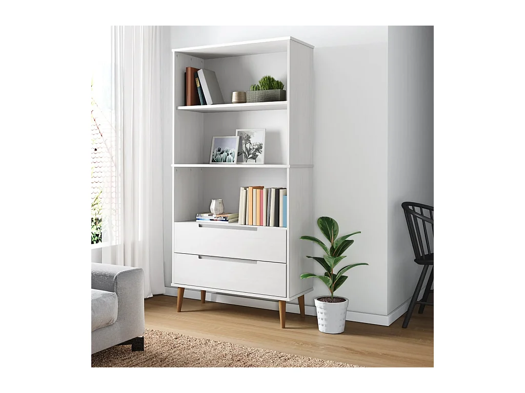 Libreria MOLDE Bianca 85x35x170,5 cm in Legno Massello di Pino