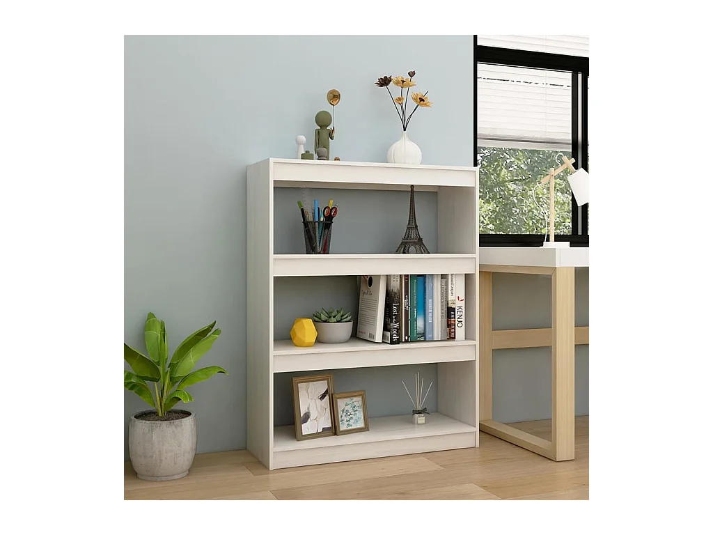 Libreria/Divisorio Bianco 100x30x103 cm in Massello di Pino