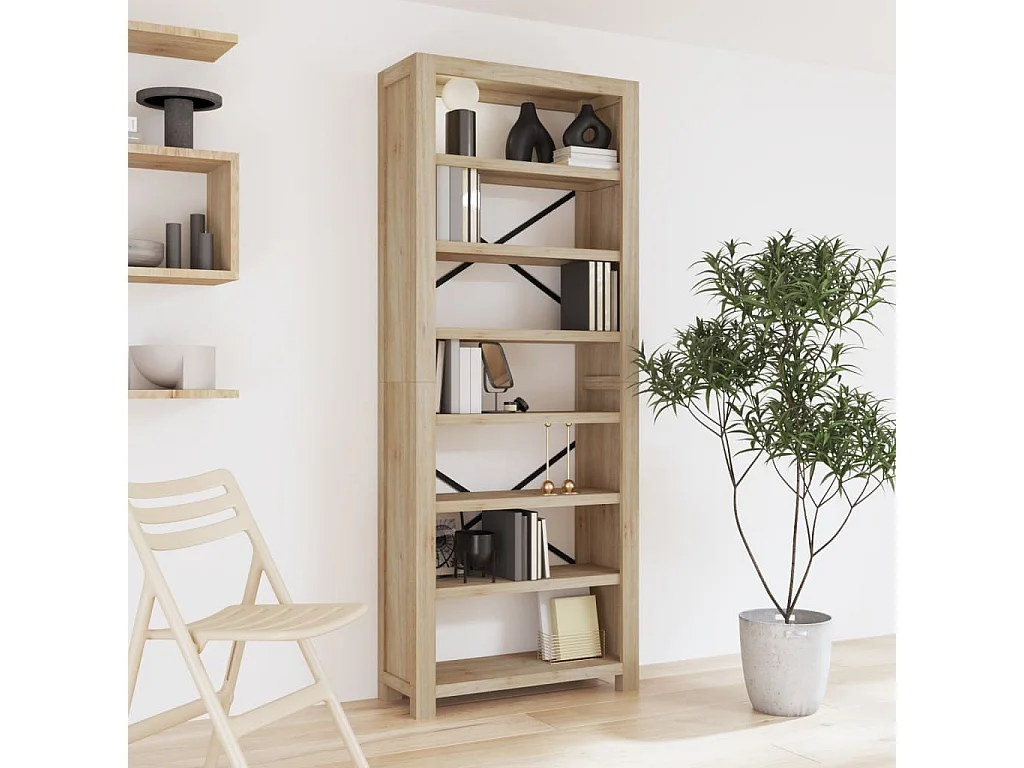 Estantería de 7 nieveles madera maciza de acacia 80x30x200 cm