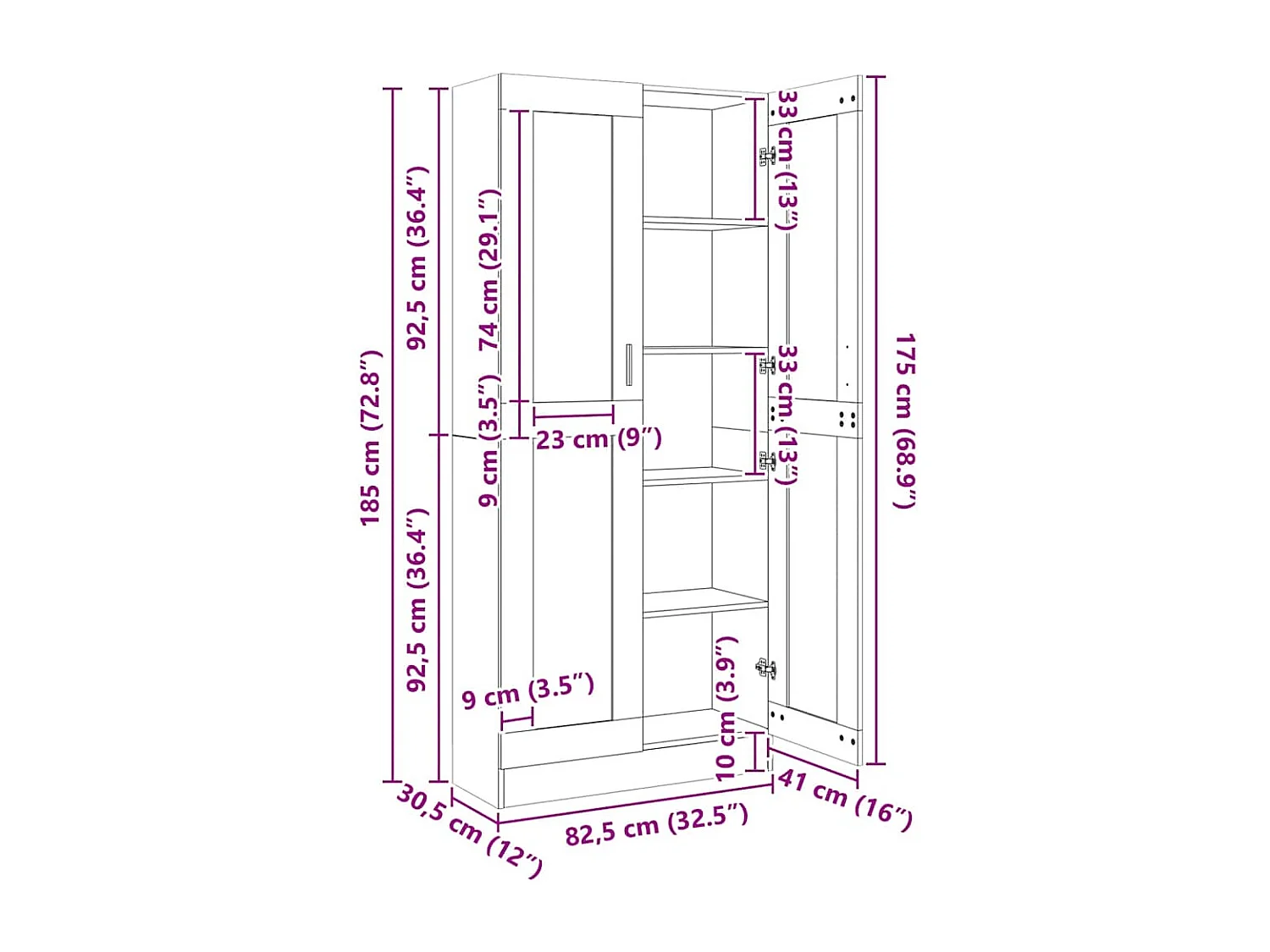 Vitrinekast 82,5x30,5x185 cm bewerkt hout wit