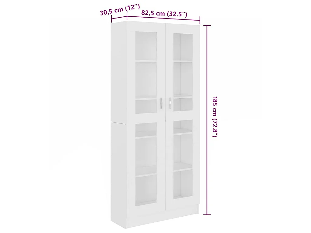 Vitrinekast 82,5x30,5x185 cm bewerkt hout wit