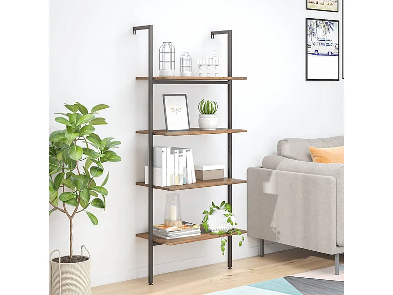 Leiterregal mit 4 Böden Dunkelbraun und Schwarz 64x35x152,5 cm