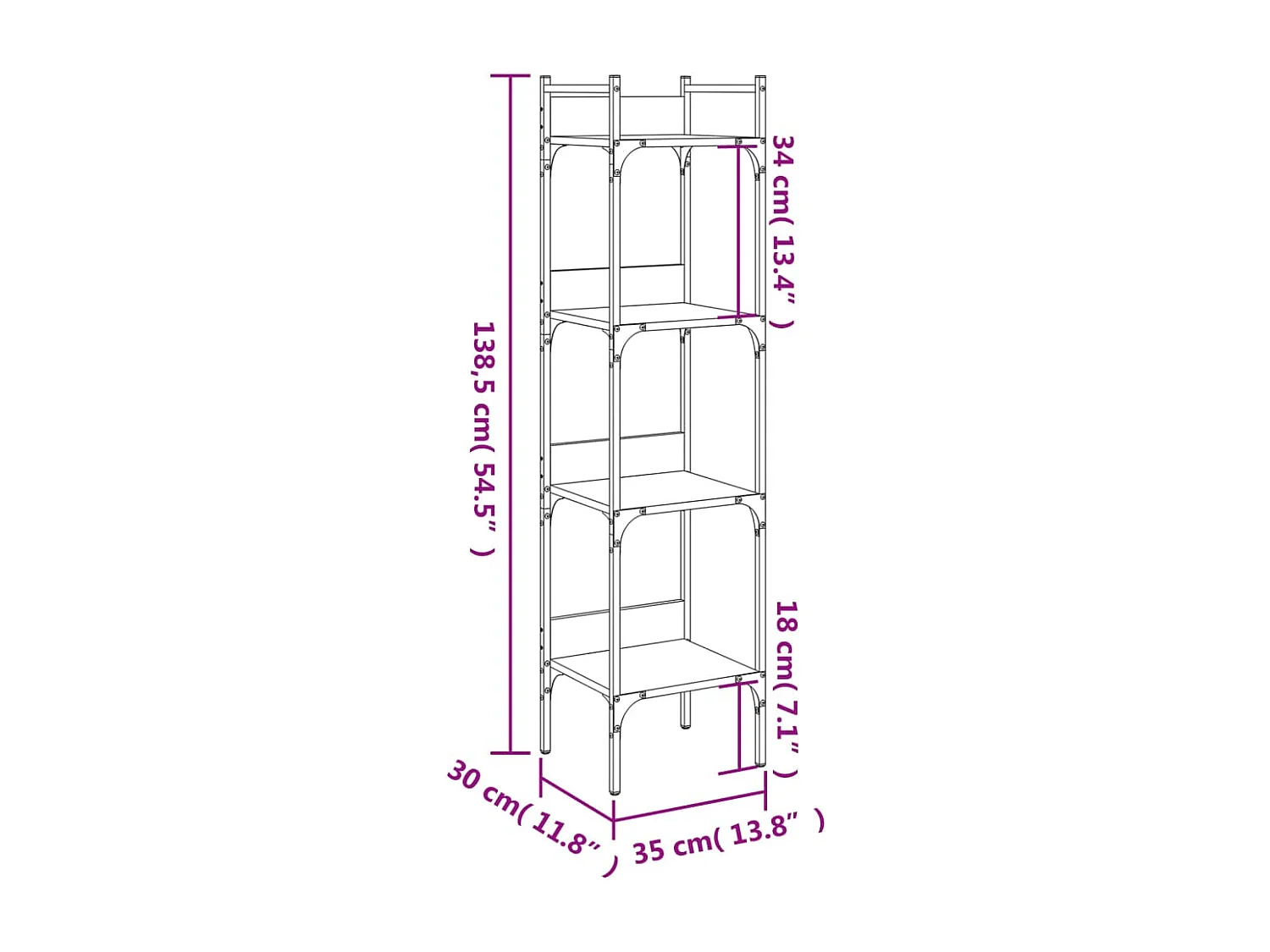 Bibliothèque à 4 niveaux chêne 35x30x138,5 cm bois d'ingénierie