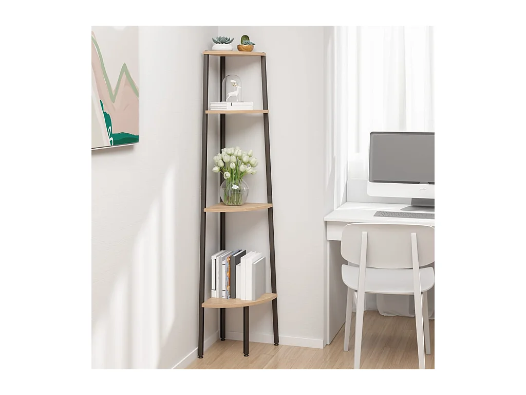 Étagère d'angle à 4 niveaux Marron clair et noir 45,5 x 31,5 x 150 cm