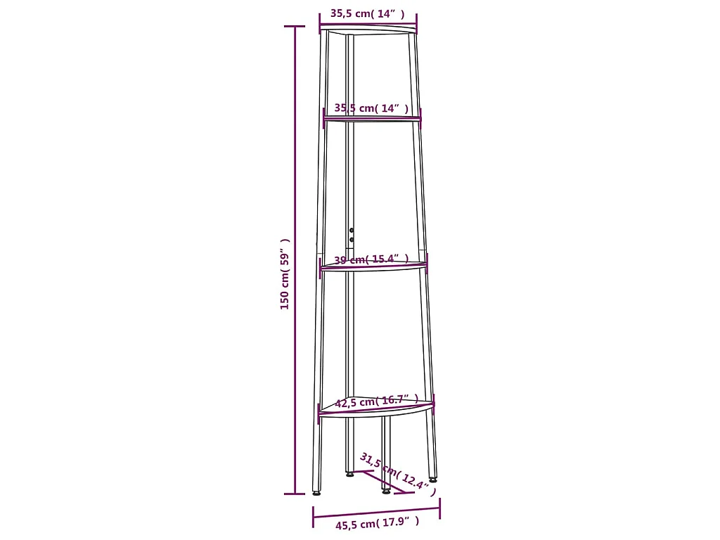Hoekkast met 4 lagen lichtbruin en zwart 45,5x31,5x150 cm